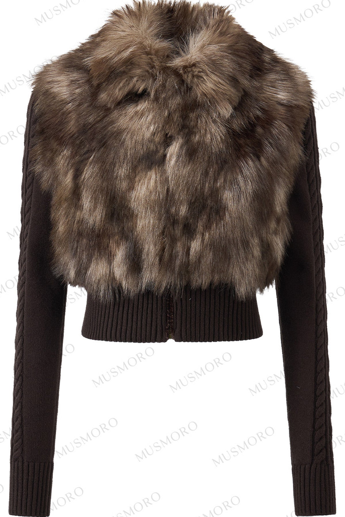Eco-Friendly Gradient Faux Fur Knitted Jacket