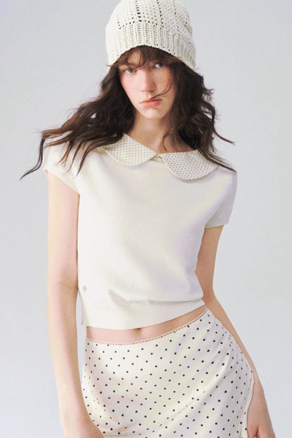 Doll Collar Short Sleeve Knit Top