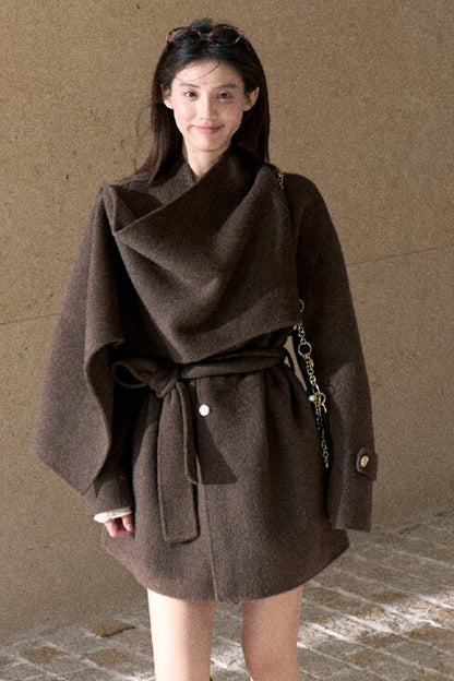 Double-Sided Wool Scarf Collar Coat