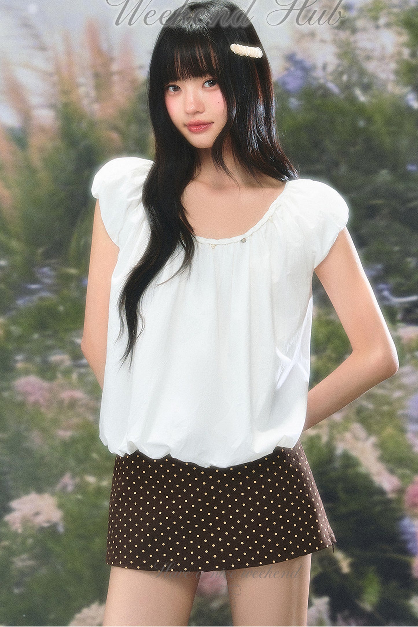 Blusa babydoll retro de mangas abullonadas