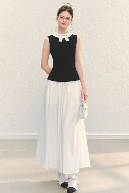 White Pleated A-Line Long Skirt