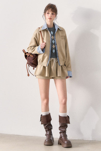 Khaki Suede Jacket and Tutu Skirt Set-Up