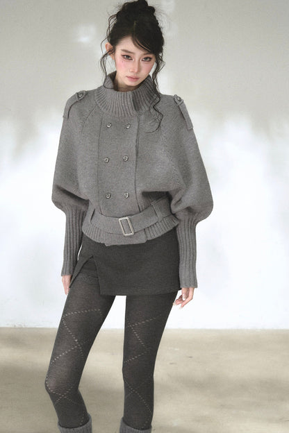 Capejacke mit vertikalem Rippstrick und Fledermausärmeln