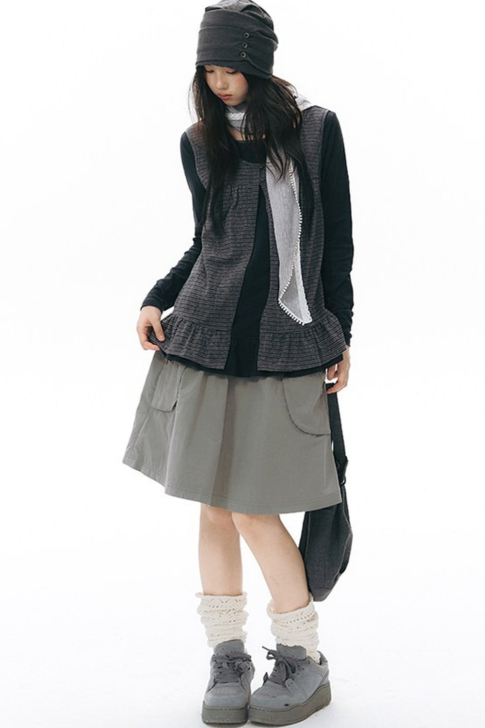 Striped Knit Patchwork Long-Sleeve Top