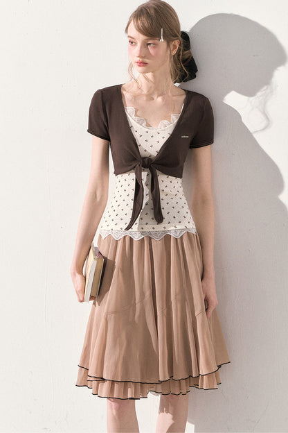 Vintage Printed Lace Vest with Bolero, Skirt and Jacket Set