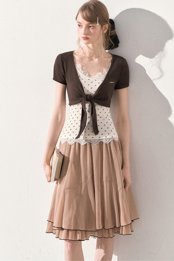 Vintage Printed Lace Vest with Bolero, Skirt and Jacket Set