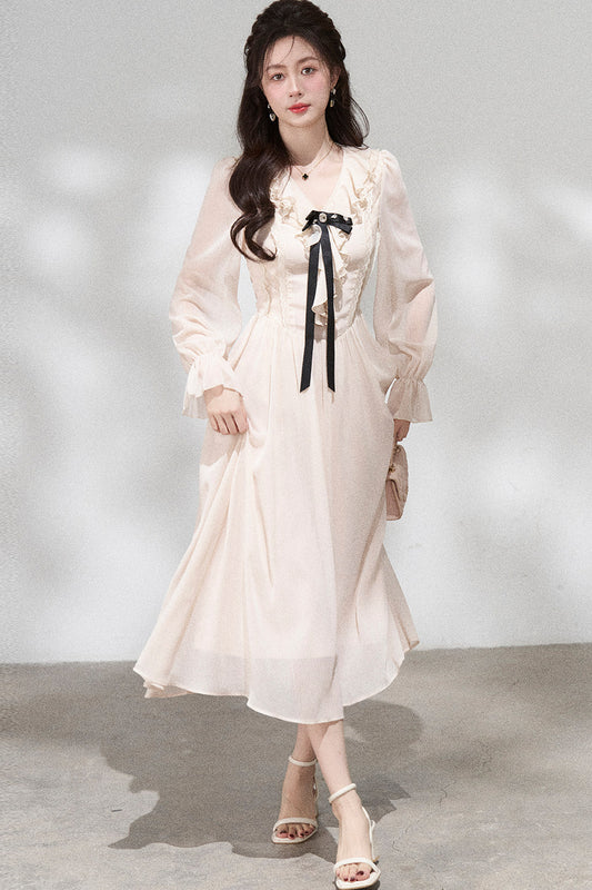 Ruffled V-Neck Long Dress