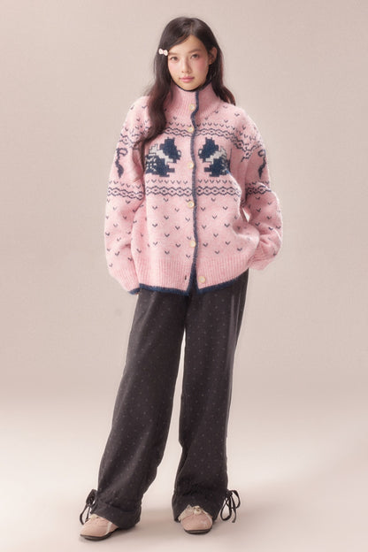 High Collar Dog Knit Cardigan