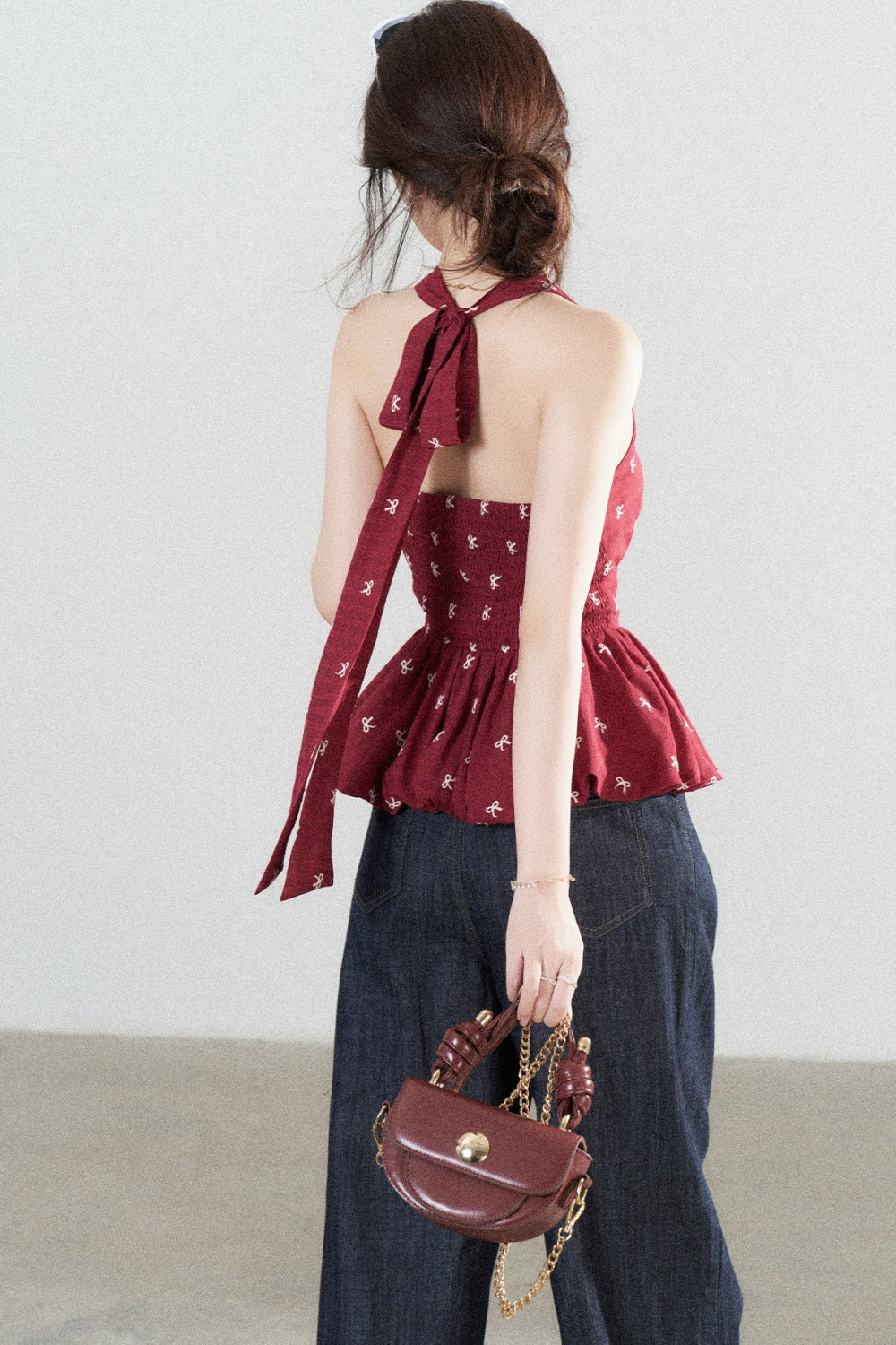 Red Halter Peplum Top