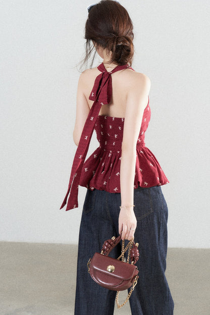 Red Halter Peplum Top