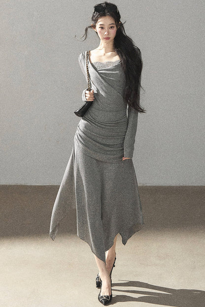 Irregular Knit Lace Dress