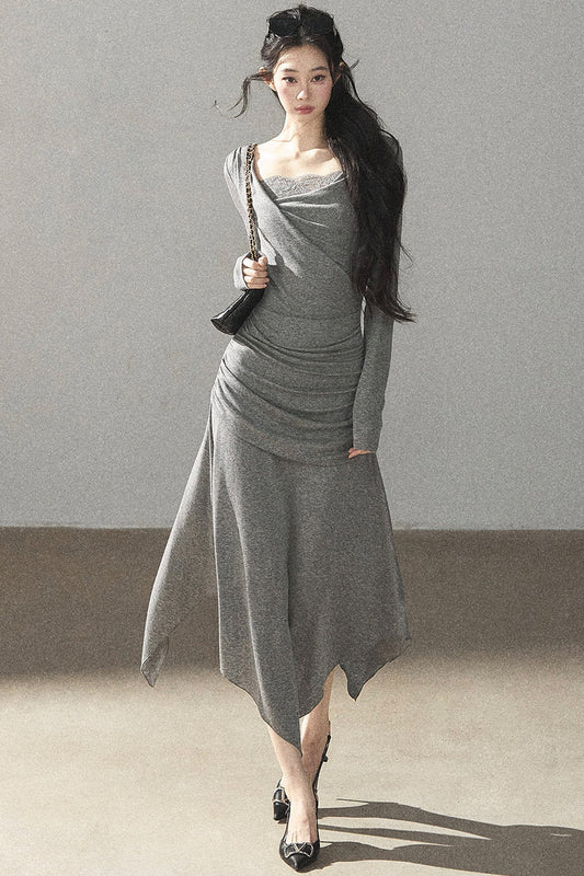Irregular Knit Lace Dress
