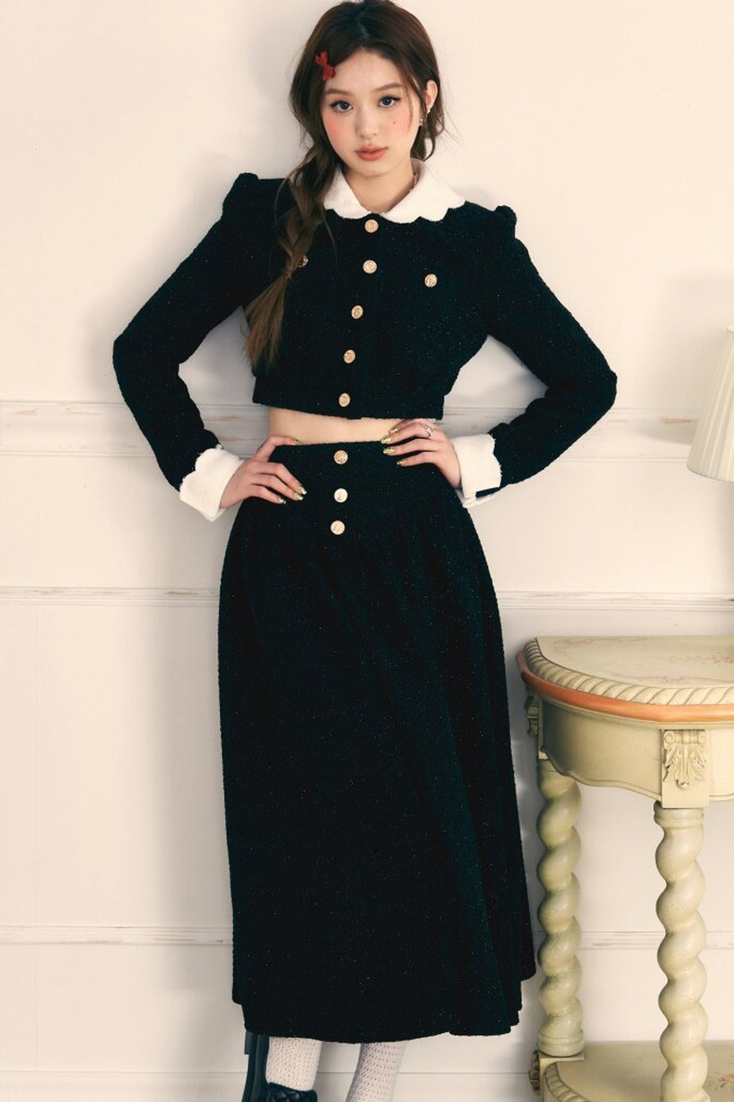 Tweed Jacket and Long Skirt Two-Piece Set