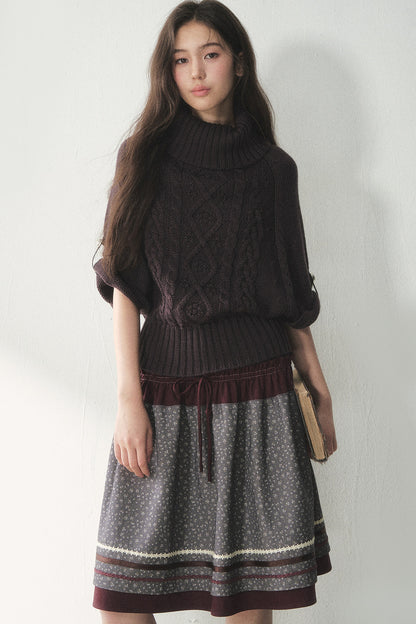 Berry Purple High-Neck Wool Knit Cape