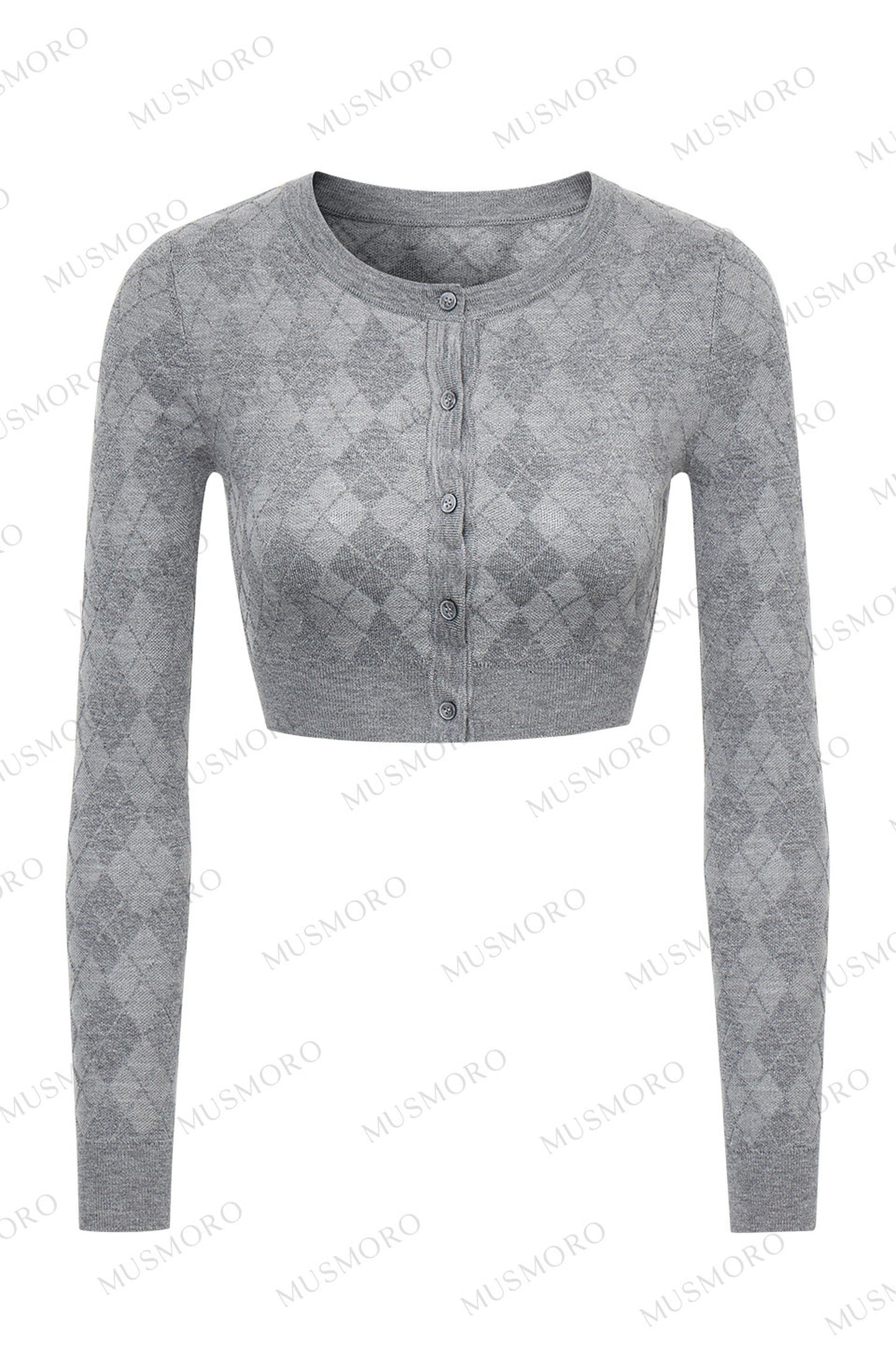 Grey Argyle Knit Cardigan With Camisole Set-Up