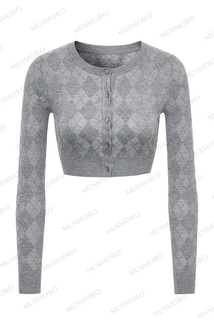 Grey Argyle Knit Cardigan With Camisole Set-Up