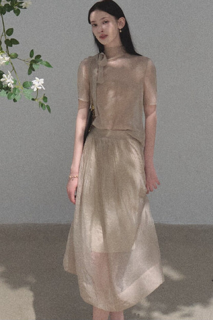 Chiffon Blouse and Pleated Skirt Set-Up