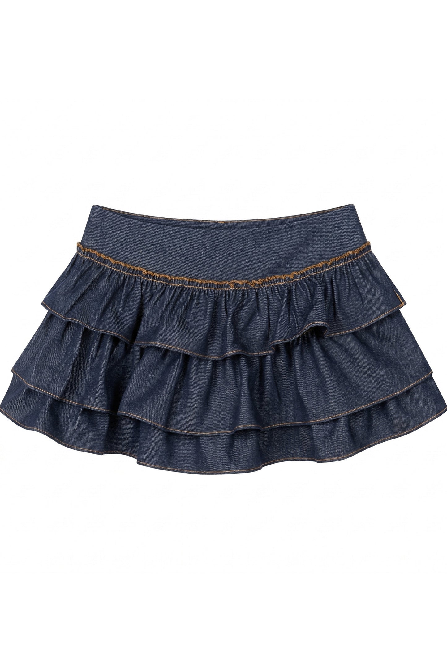 Completo estivo in finto denim con blusa e gonna