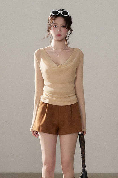 Off-Shoulder Rhinestone Knit Top and Skirt Set-Up