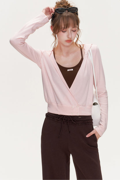 T-shirt a righe a maniche lunghe con scollo a V incrociato