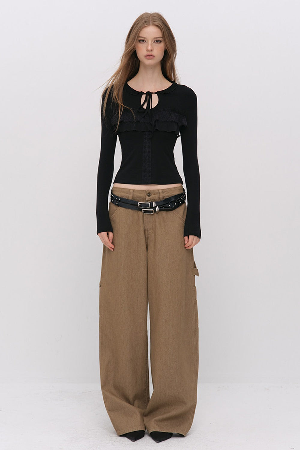 Lace-Up Hollow Lace T-Shirt