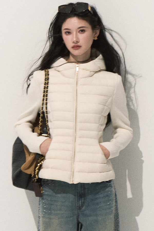 Knitted Patchwork Ribbed Down Jacket