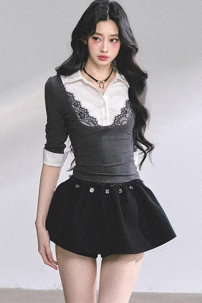 Lace Polo Collar Blouse