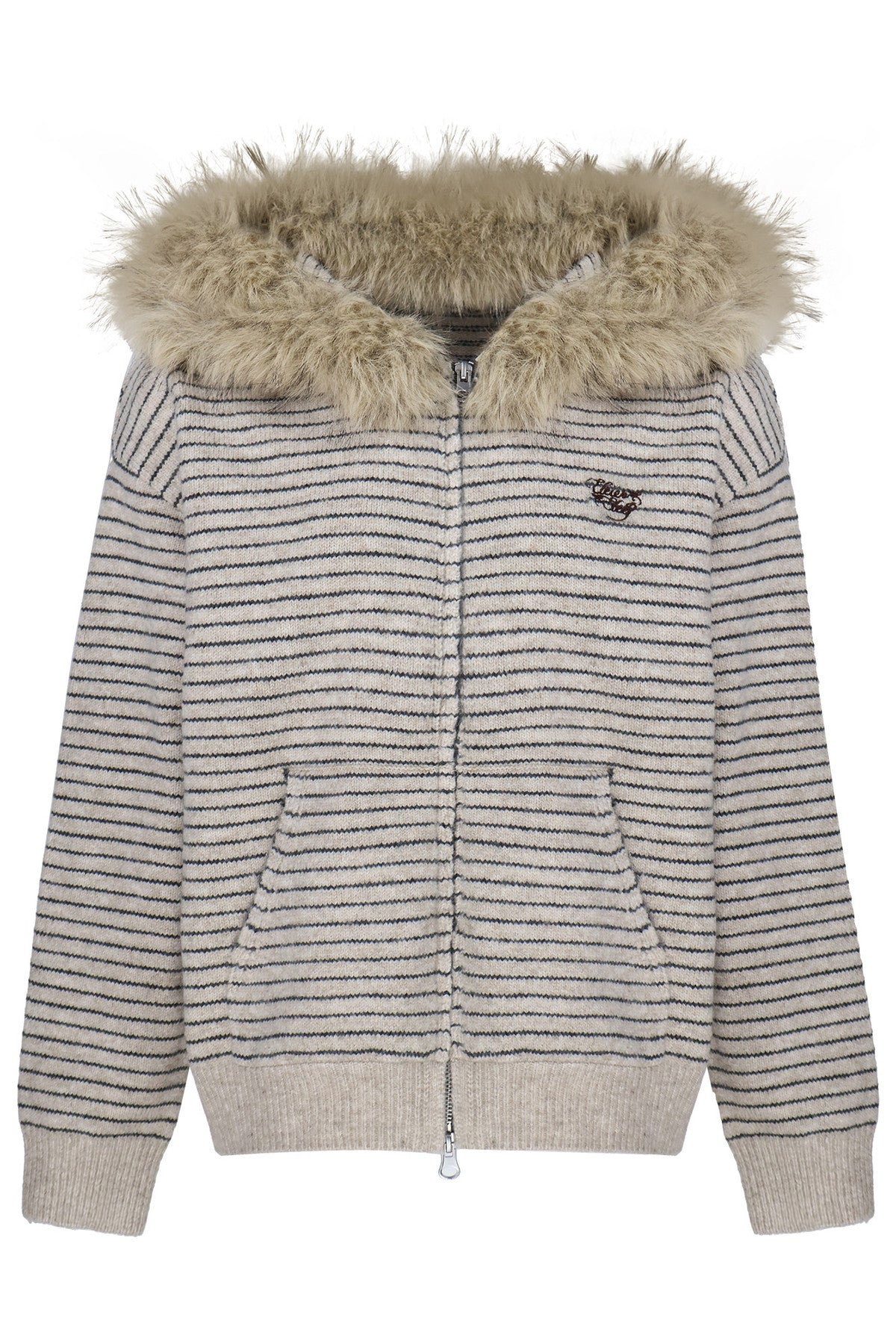 Striped Wool Knit Cardigan and Pants Set-Up