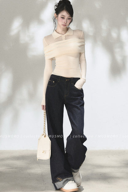 Embroidered Cat Raw Denim Jeans
