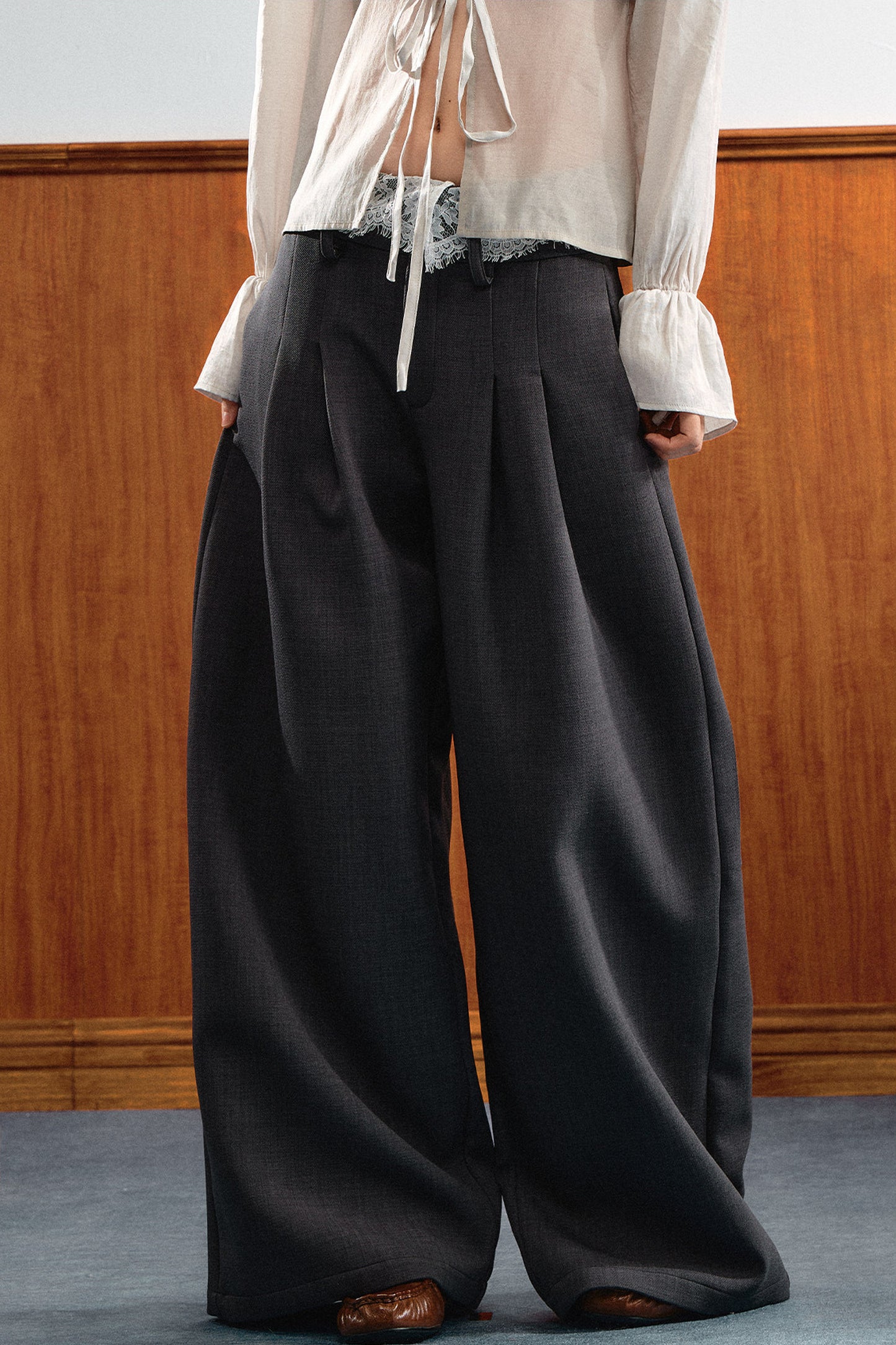 Natural Waist Lace Wide-Leg Pants