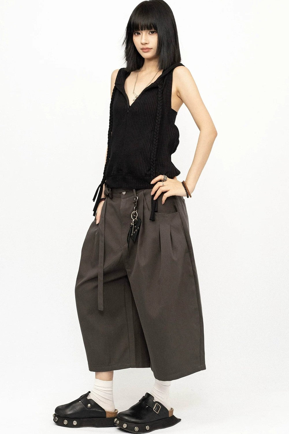 Black Hooded Vest Top