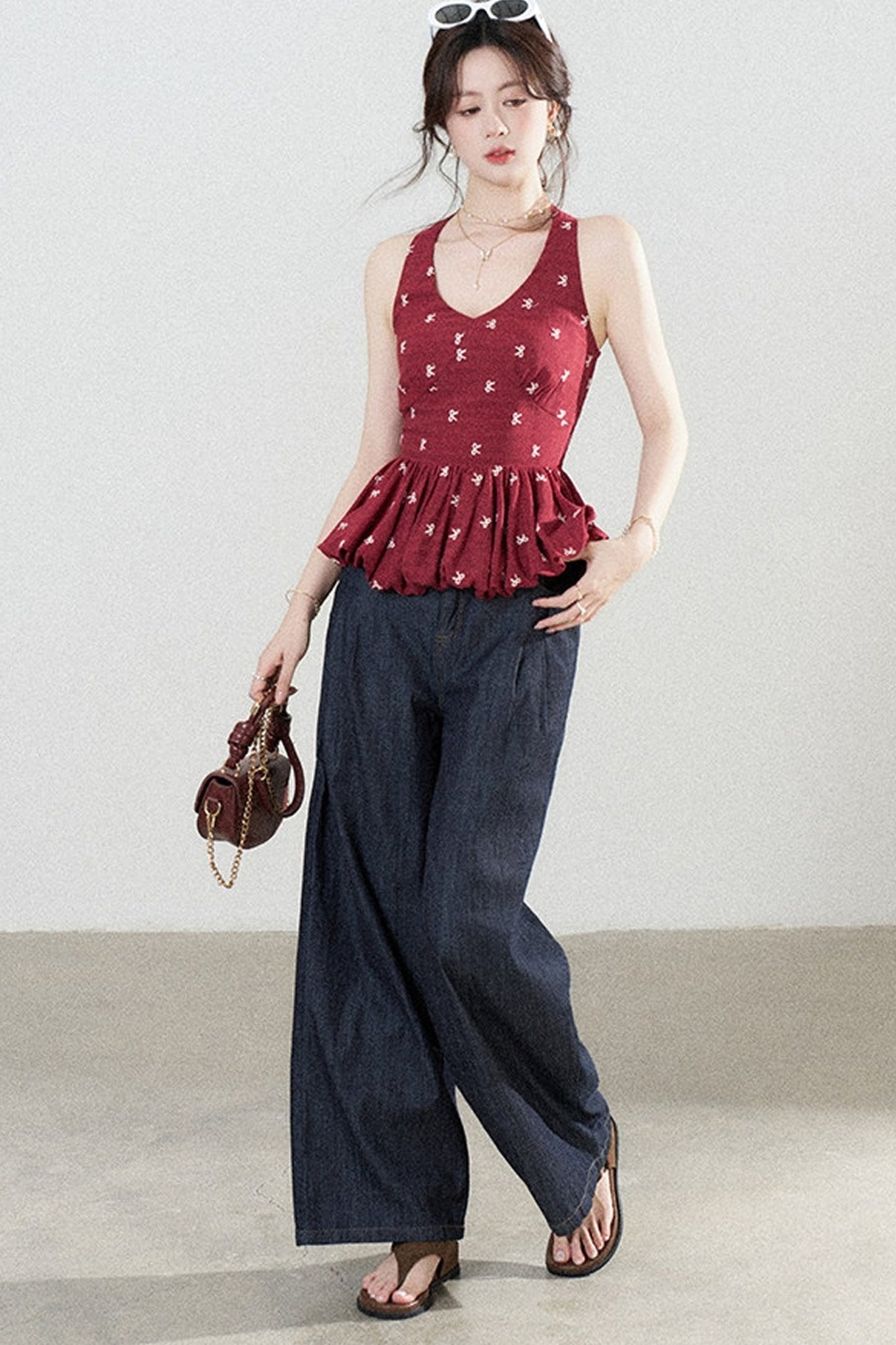 Red Halter Peplum Top