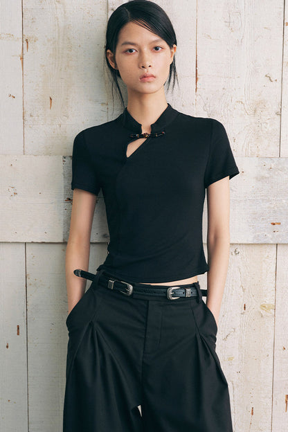 New Chinese Style Diagonal Closure Short Sleeve Top