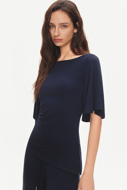Ruched Modal Cotton Top and Wide-Leg Pants Set-Up