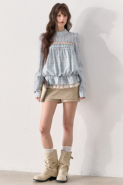 Mint Plaid Lace Blouse