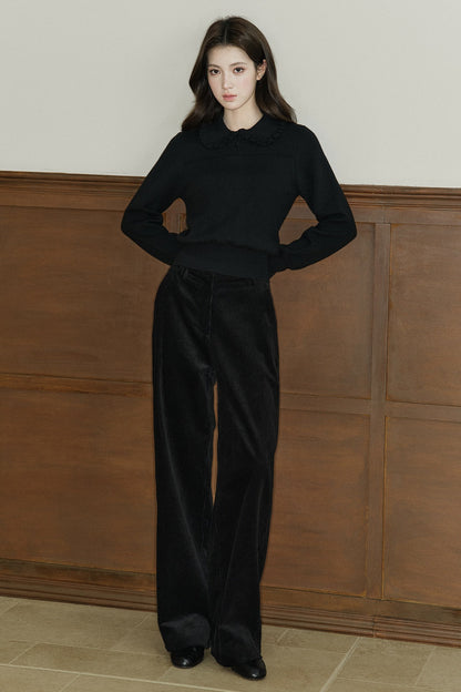 Wool Blend Ruffled Doll Collar Top