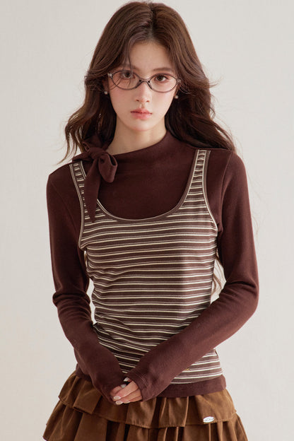 Striped Knit Layered-Look Top