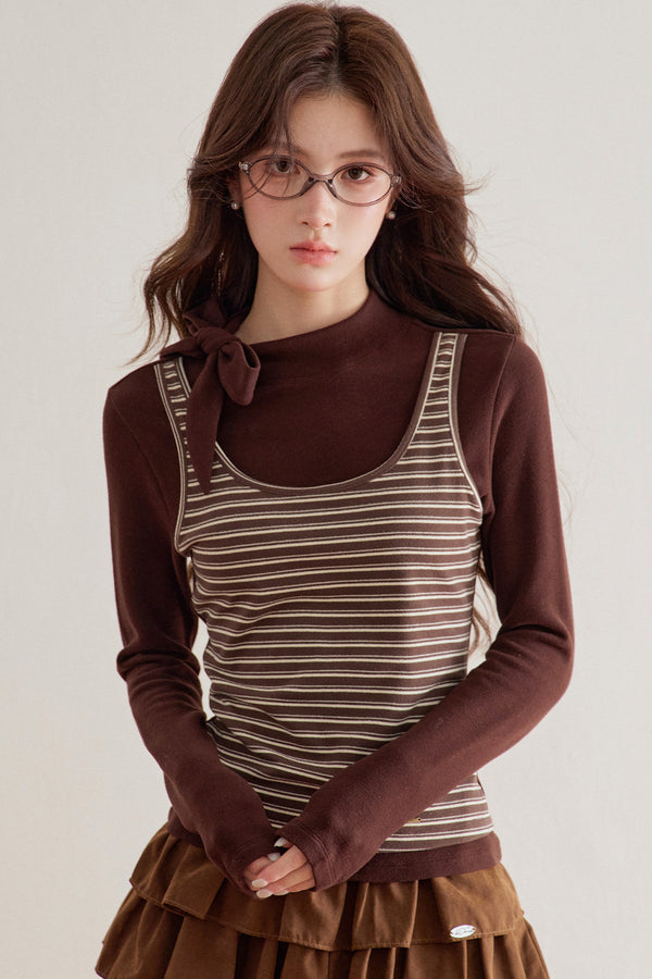 Striped Knit Layered-Look Top