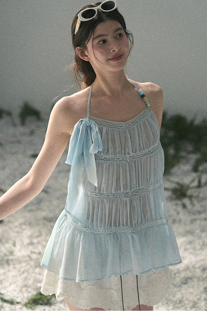 French Lace Chiffon Halter Top