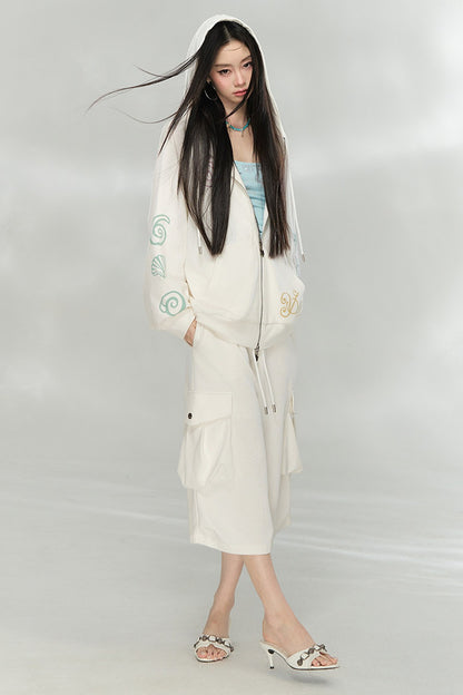 Waffle Knit Print Sweatshirt and Pants Set-Up