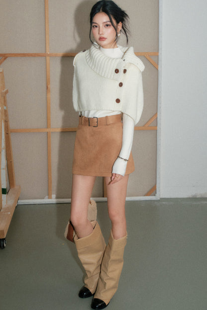 Off-White Asymmetrical Wool Knit Cape Set-Up
