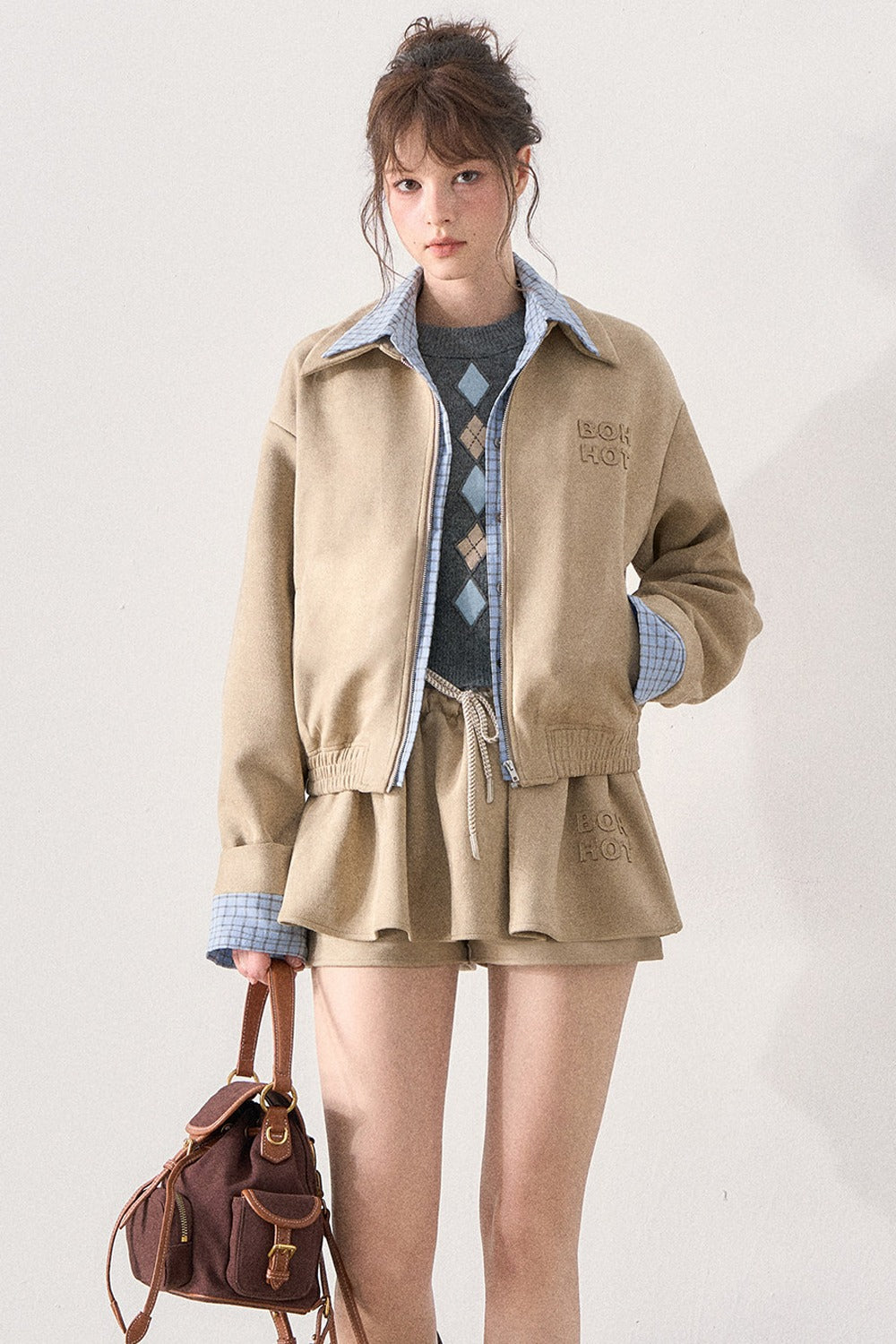 Khaki Suede Jacket and Tutu Skirt Set-Up