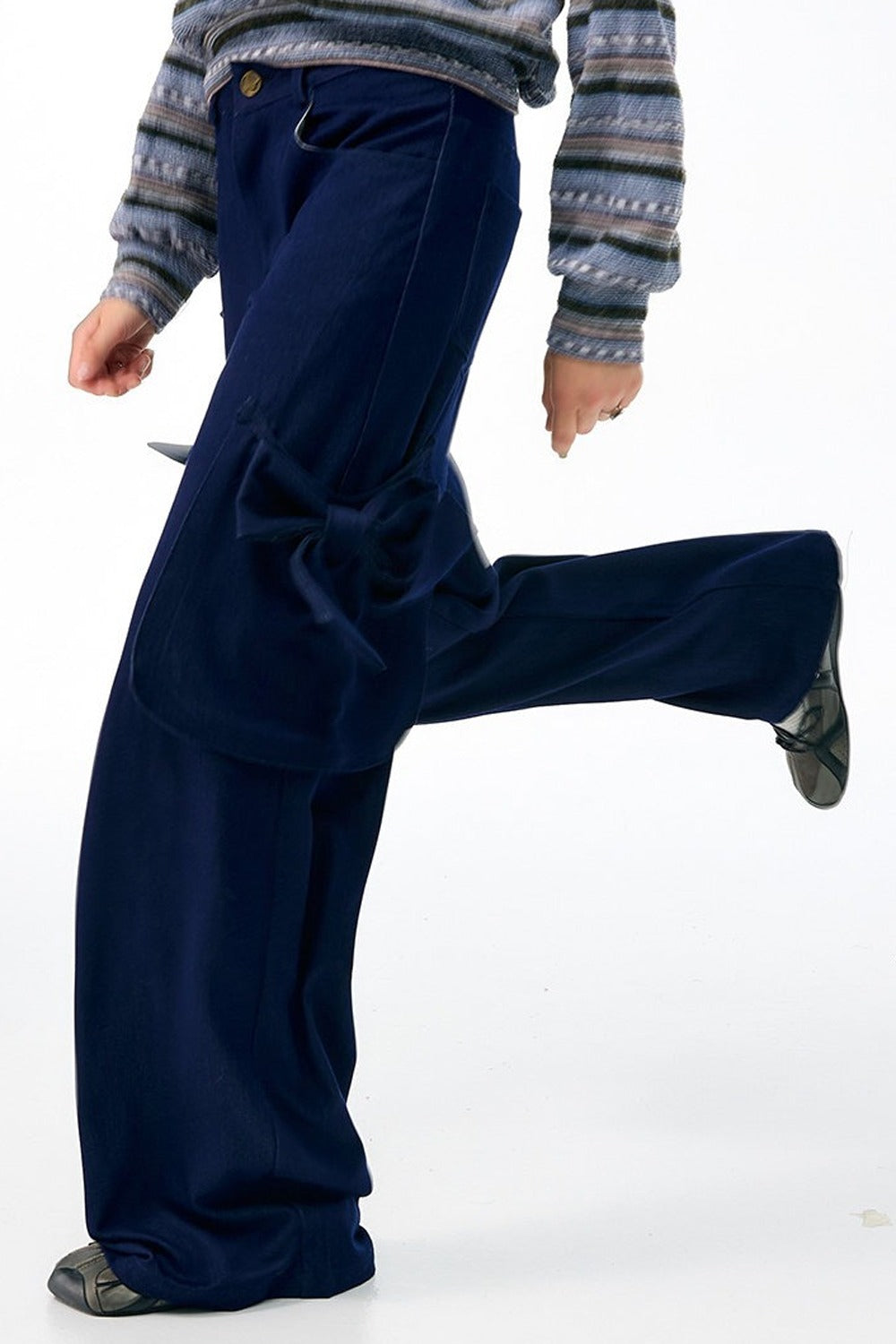 High-Waisted Bow Pocket Wide-Leg Pants