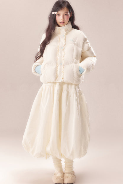 Short Embroidered Bow Lace Down Jacket