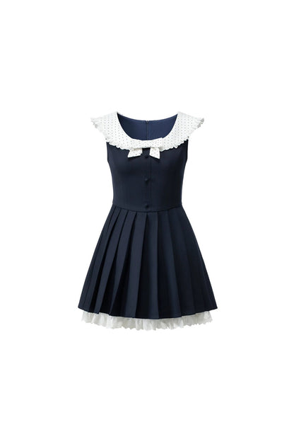 Contrast Lace Ruffle Sleeveless Dress