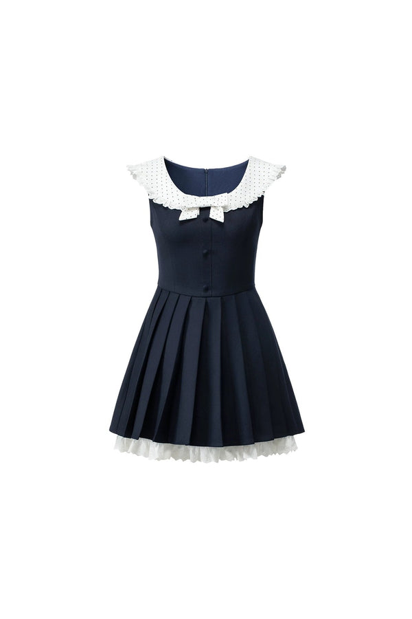 Contrast Lace Ruffle Sleeveless Dress