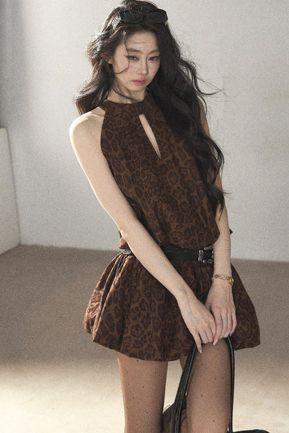 Leopard Print Dress and Leggings Set