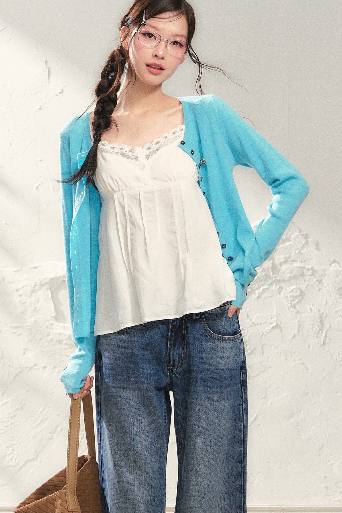 Yellow Long-Sleeve Knit Cardigan Set with Camisole and Pants Set-Up