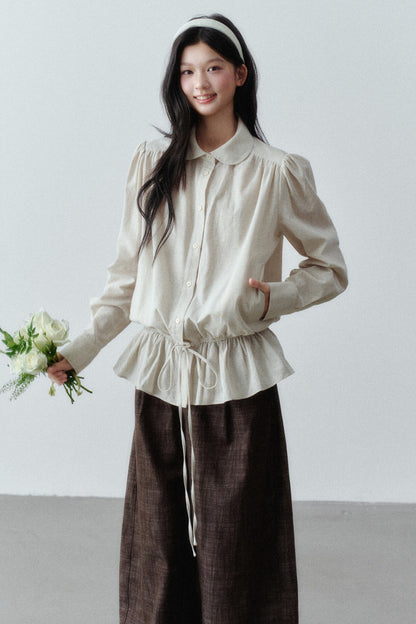 Low-Waist Ruffle Linen Shirt