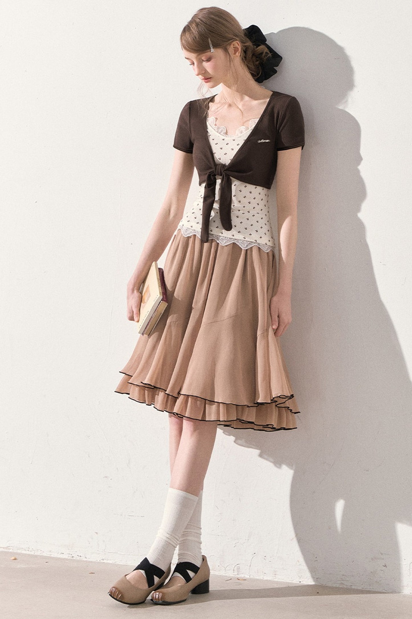 Vintage Printed Lace Vest with Bolero, Skirt and Jacket Set